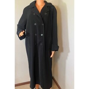 Rain Shedder Petite 14P Black Long Coat Hooded Double Breasted‎ Lined Classic
